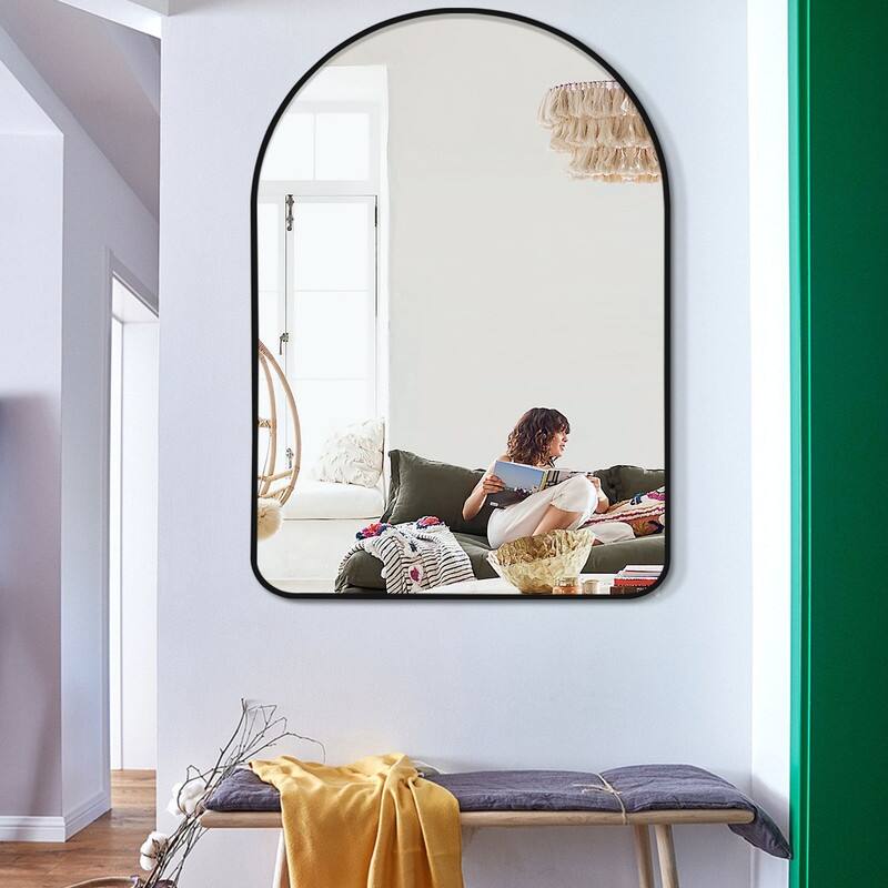 Arch Bathroom Wall Mirror Large Metal Frame Wall Mounted Mirror for Bedroom Living Room Dresser Entryway Decor - 36" x 24" - Black Oval