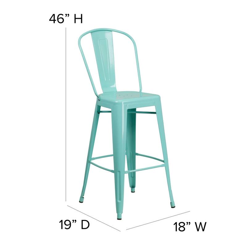 4 Pack 30" High Metal Indoor-Outdoor Barstool with Back - Kitchen Furniture