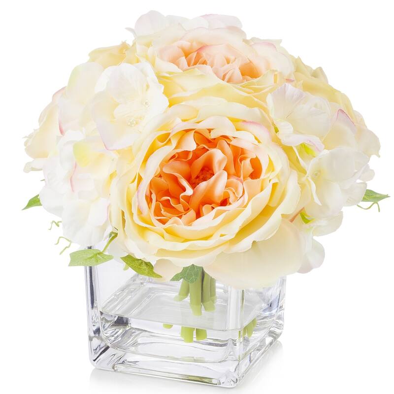 Enova Home Artificial Mixed Silk Peony and Hydrangea Fake Flowers in ...