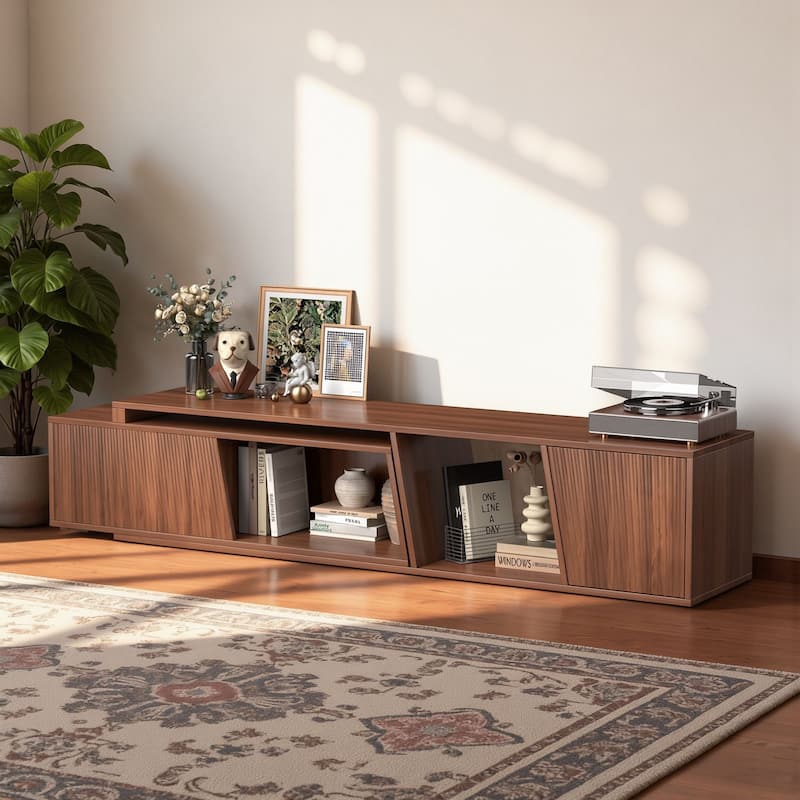 Meyreso Modern Extendable TV Stand with Drawers, Adjustable 71-106 Inch Media Console