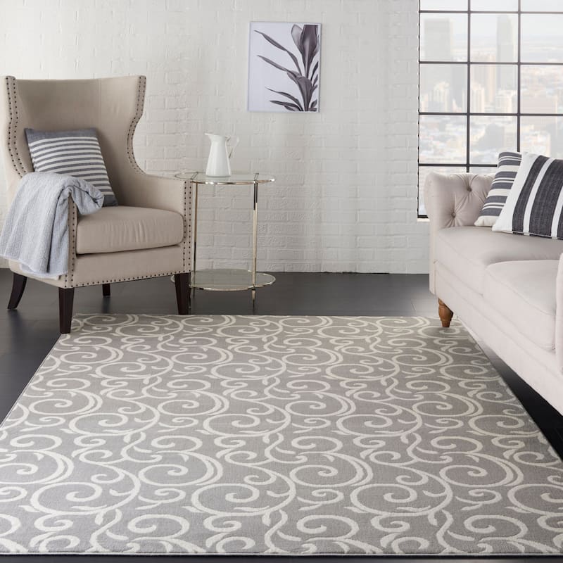 Nourison Grafix Farmhouse Country Scroll Transitional Area Rug - 5'3" x 7'3" - Grey - Rectangle