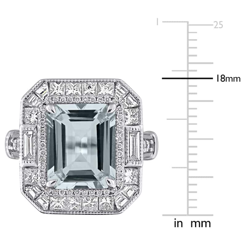 Miadora 4 7/8ct TGW Aquamarine and 3/5ct TDW Diamond Halo Ring in 14k White Gold