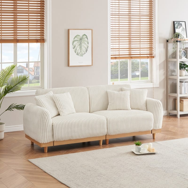 85" Modern Corduroy Loaf Sofa with Four Throw Pillows