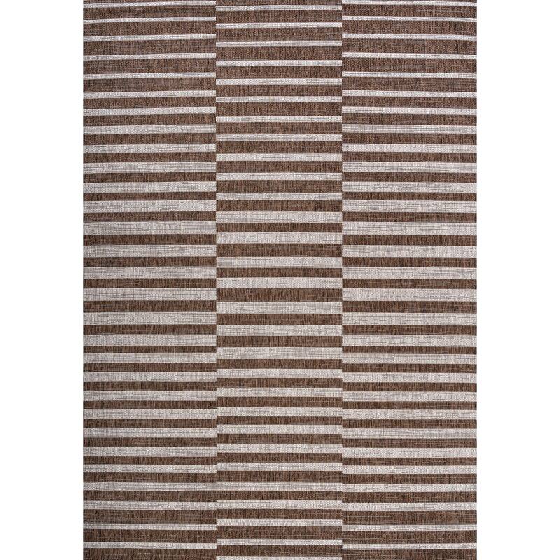 JONATHAN Y Grid Modern Offset Stripe Indoor/Outdoor Area Rug - 5 X 8 - Brown/Beige