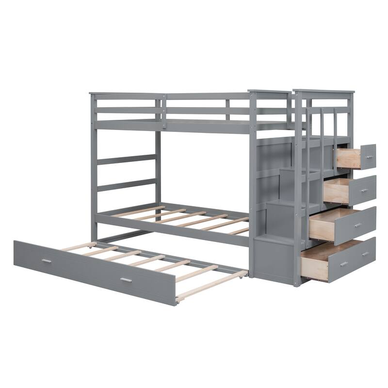 Stylish Twin-Over-Twin Bunk Bed with Solid Pine Construction & Easy Storage Staircase for Children's Bedrooms, Guest Rooms