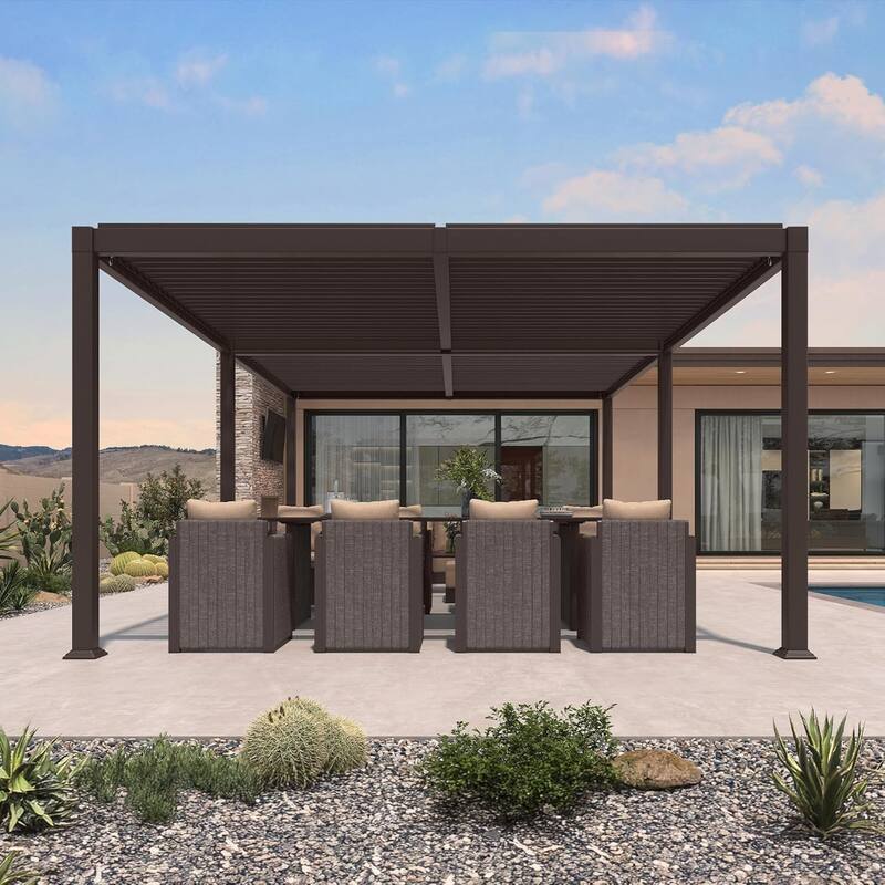 PURPLE LEAF Louvered Pergola Sun Shade Shelter with Adjustable Metal Roof for Patio Hardtop Pergola