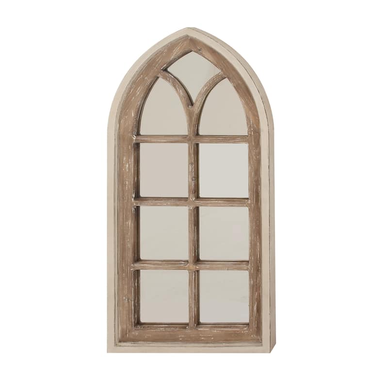 Wood Window Pane Inspired Room Wall Mirror with Arched Top and Distressing - Brown - Roche River Decor