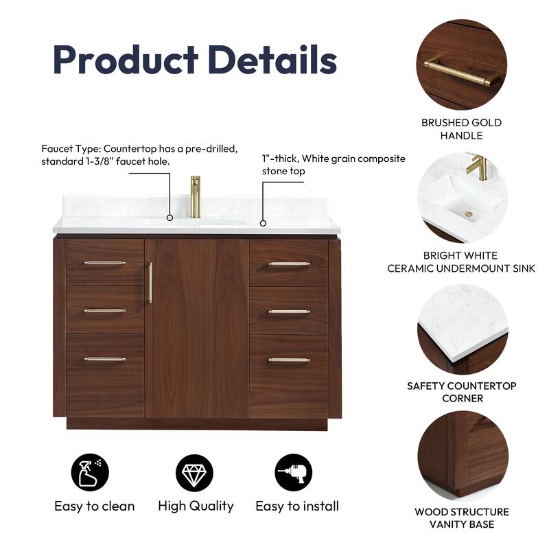 San Single Bath Vanity with Composite Stone Top and Mirror