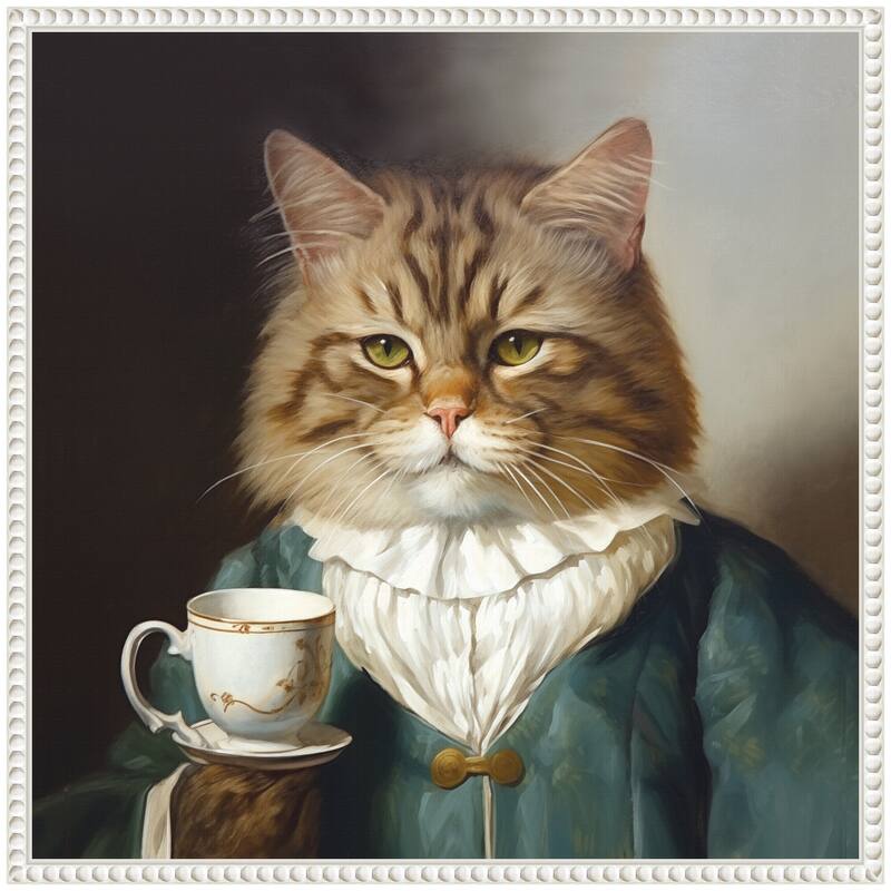 Kate and Laurel Sylvie Teacup Cat Framed Canvas by The Creative Bunch Studio