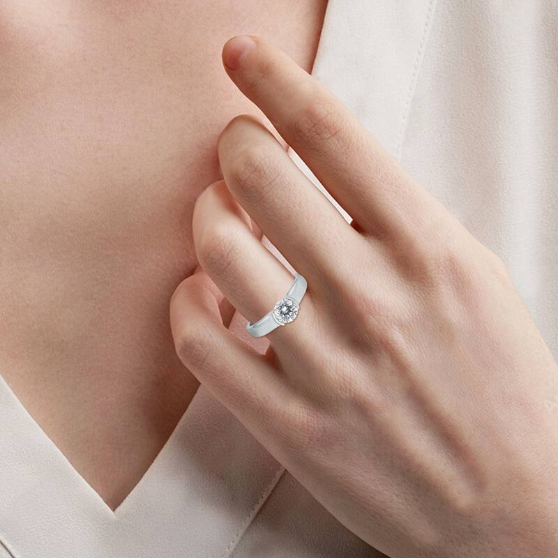 Marquee Certified 1 Carat Half Bezel Diamond Solitaire Ring in 10K White Gold