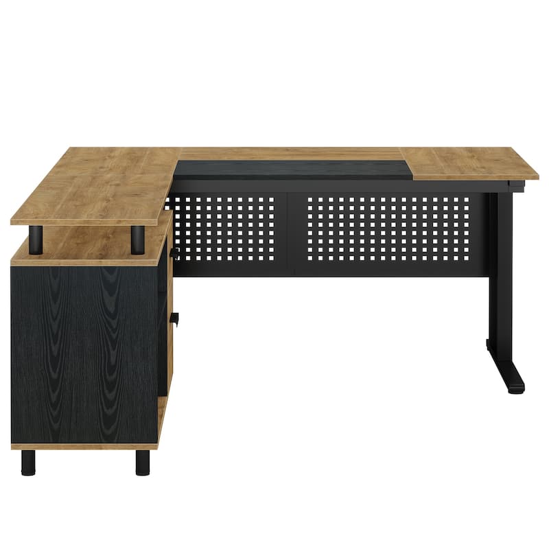 63 Inch Executive Desk with File Cabinet, Large Office Desk L Shaped Computer Desk
