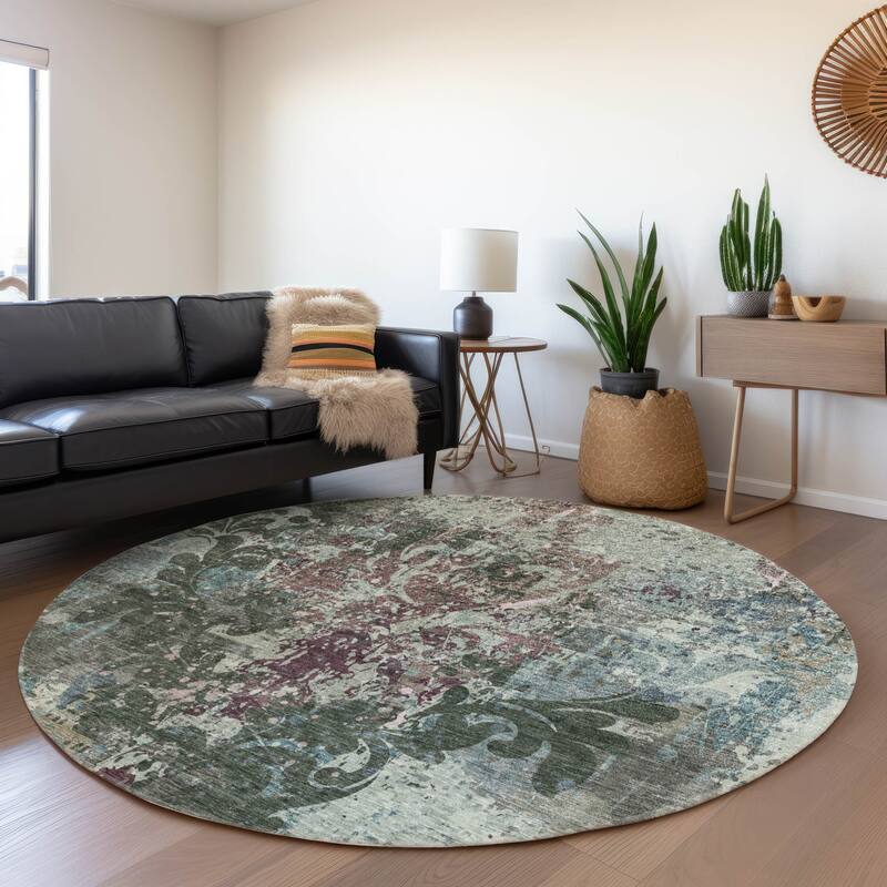 Premium Washable Super Soft Traditional Damask Mayfield Rug - Fern - 8' x 8'