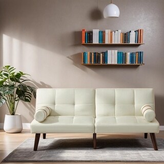 Convertible Sofa Bed Futon Linen Fabric Upholstered Sleeper Sofa with ...