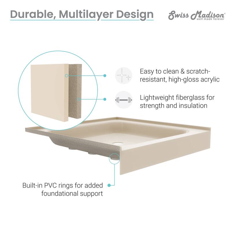Voltaire 48 x 36 Single-Threshold, Left Drain, Shower Base, Biscuit