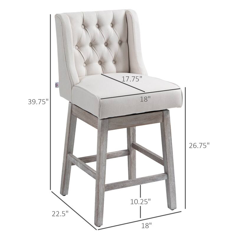 180 Degree Swivel Barstools Counter Height Bar Stools with Solid Wood Footrests and Button Tufted Back