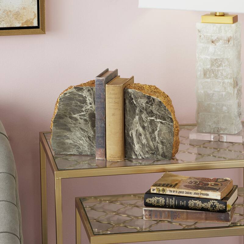 Polystone Geode Decorative Bookends with Gold Detailing - Set of 2 Gray - CosmoLiving by Cosmopolitan