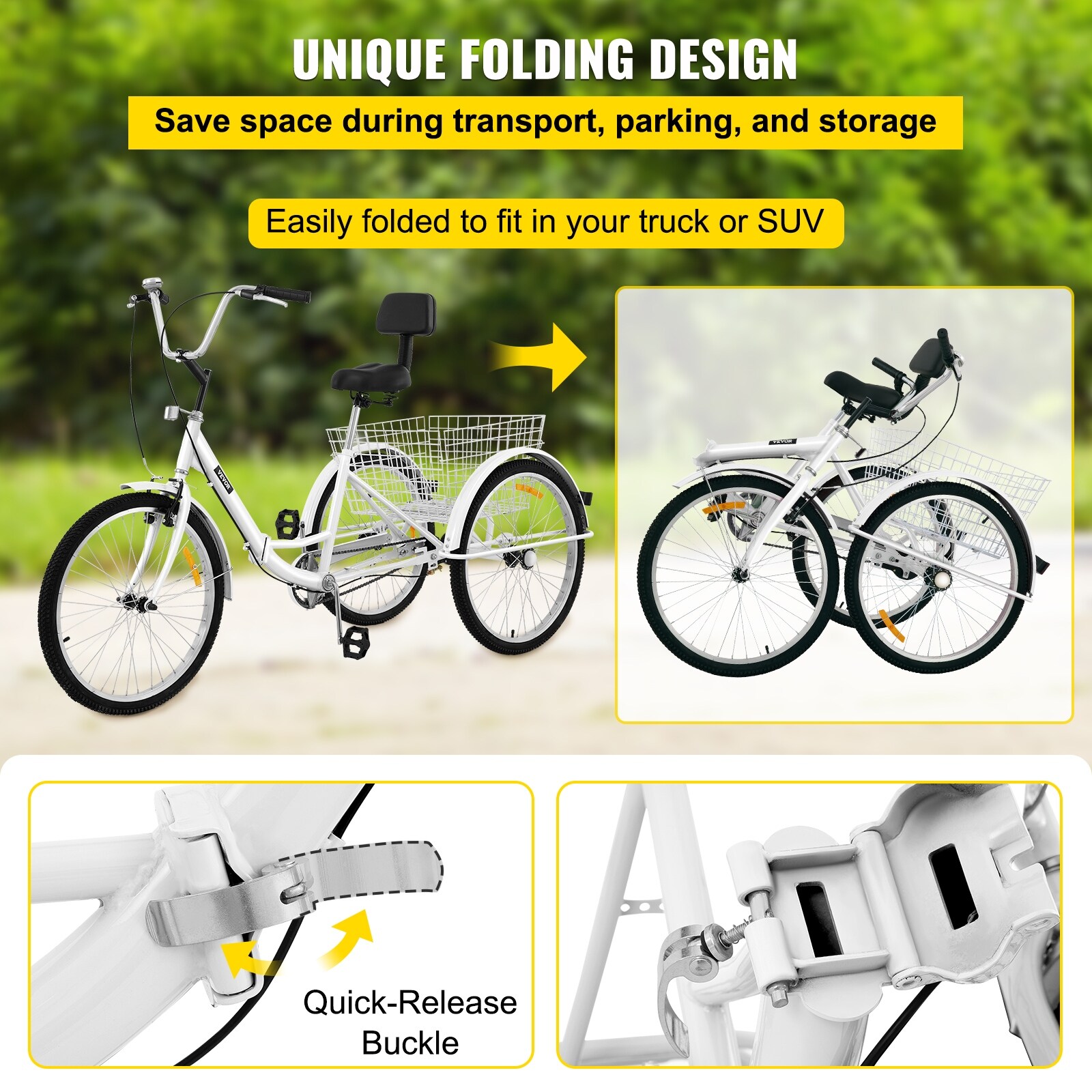 VEVOR Foldable Tricycle Adult 24 Wheels Adult Tricycle 1 Speed 3 Wheel Blue Bikes 69.7 x 30.7 On Sale Bed Bath Beyond 37838103