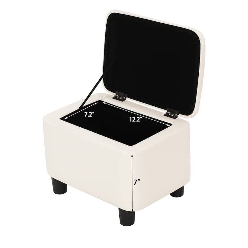 Adeco 16" Faux Leather Storage Ottoman Small Footstool