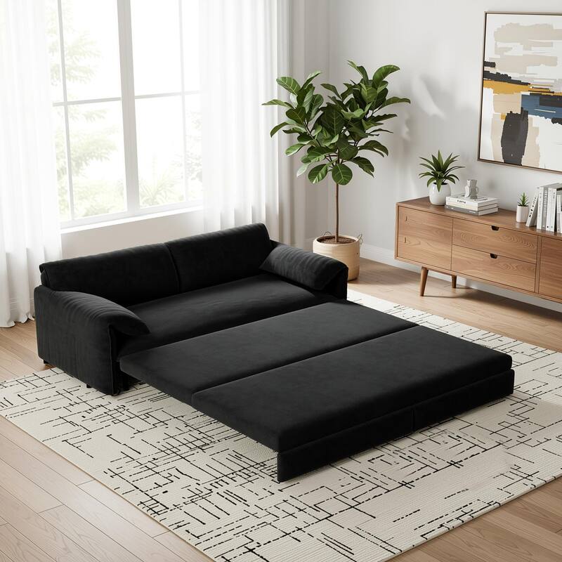 Homy Casa Faux Leather Pull-Out Sofa Bed, 2-in-1 Convert Sleeper Couch