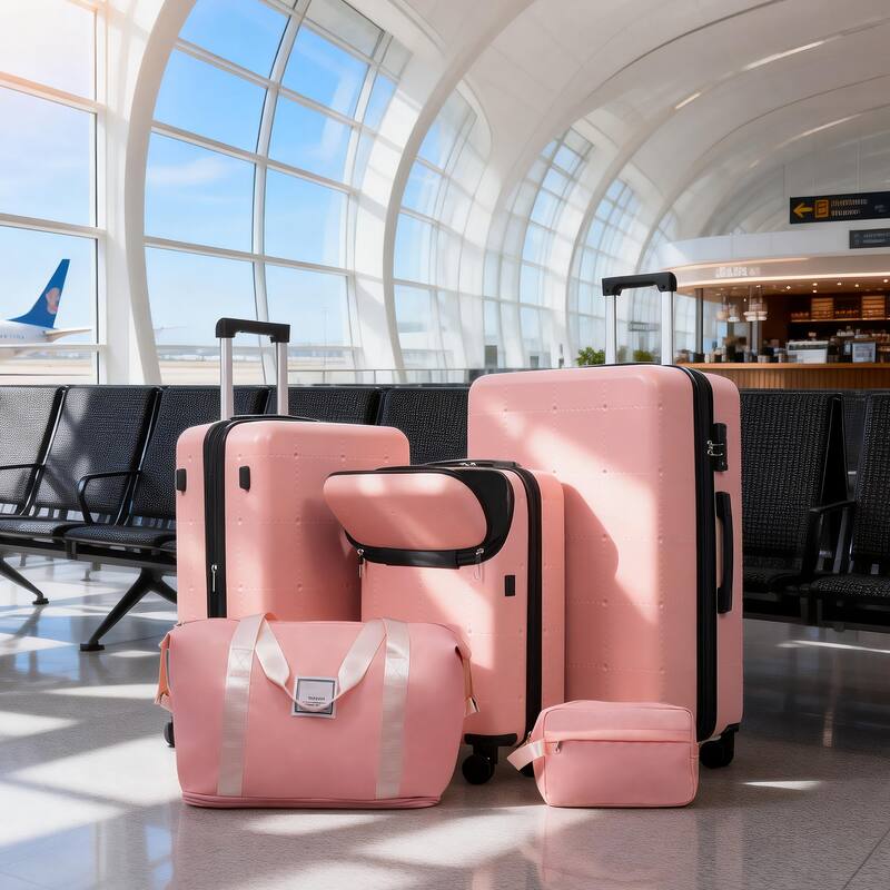 Hardside Luggage Set 5 Piece with Bags, 20IN Half-opening Carry on Luggage with USB Port, 24IN 28IN Luggage with Double Wheels