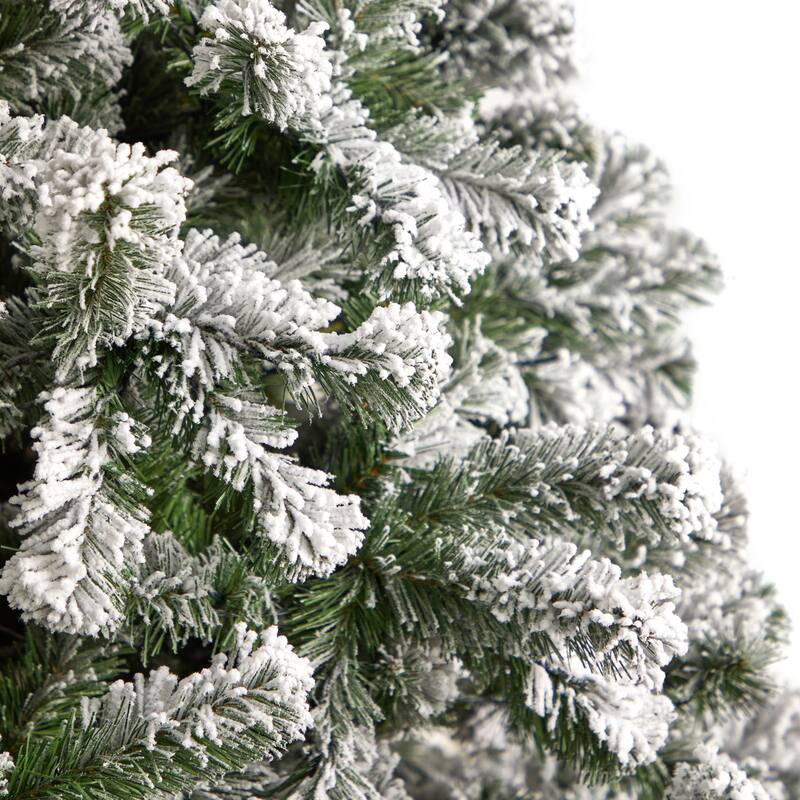 9ft. Flocked Fir Artificial Christmas Tree with 650 Clear LED Lights and 1320 Branches - Snowy Holiday X-Mas Showpiece