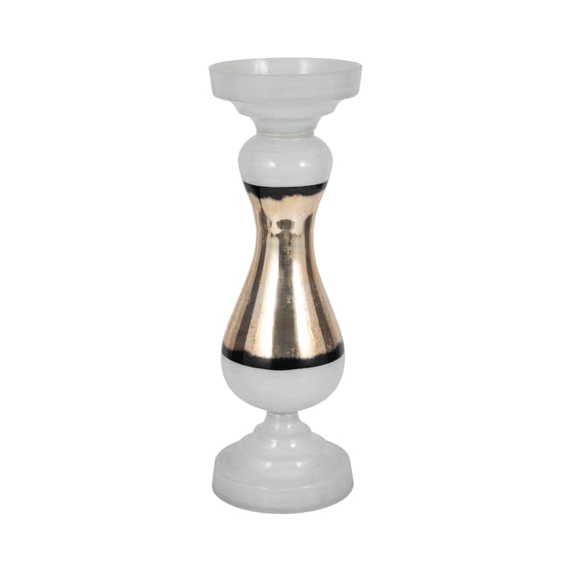 Sagebrook Home Glass White Novelty Striped Candle Holder
