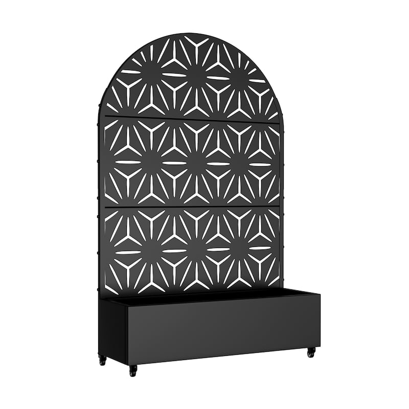 Metal Movable Planter Box with Trellis Privacy Screen Planter Box with Lockable Wheels