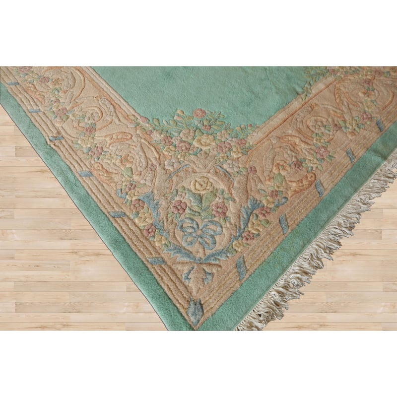 12'5''x20'5' 'Hand Knotted Wool Oversize Sea Aubusson Savonnerie Plush Pile Rug - 12' 5'' x 20' 5''