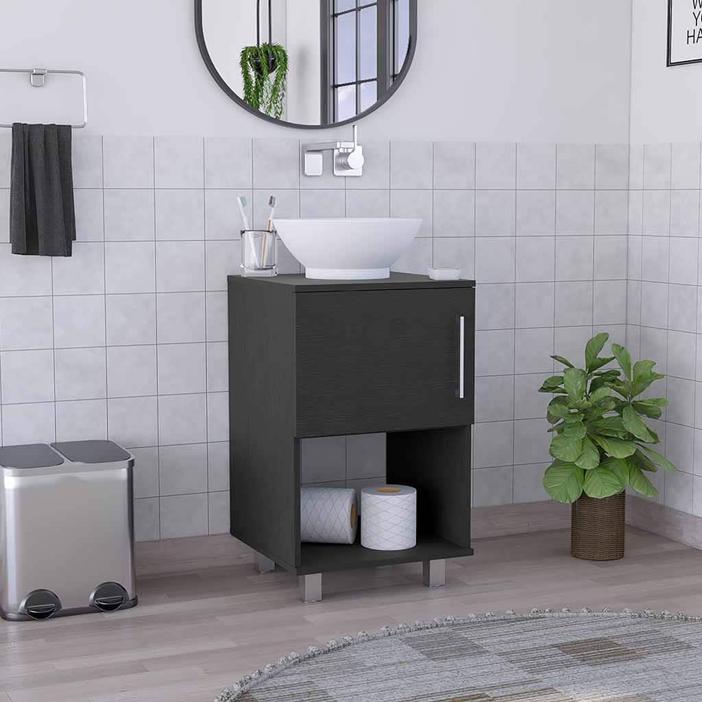 Freestanding Bathroom Vanity, One-Door Cabinet, Open Shelf, and Four Legs, 17.7-Inch - 17.7in L