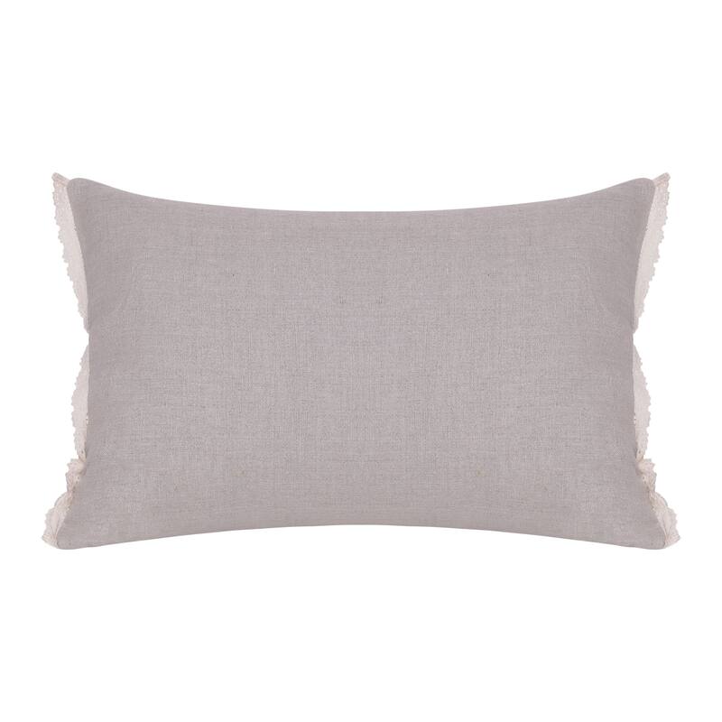 Sevita Hand-Woven Natural/Cream Botanical Linen Throw Pillow, 16" x 24"