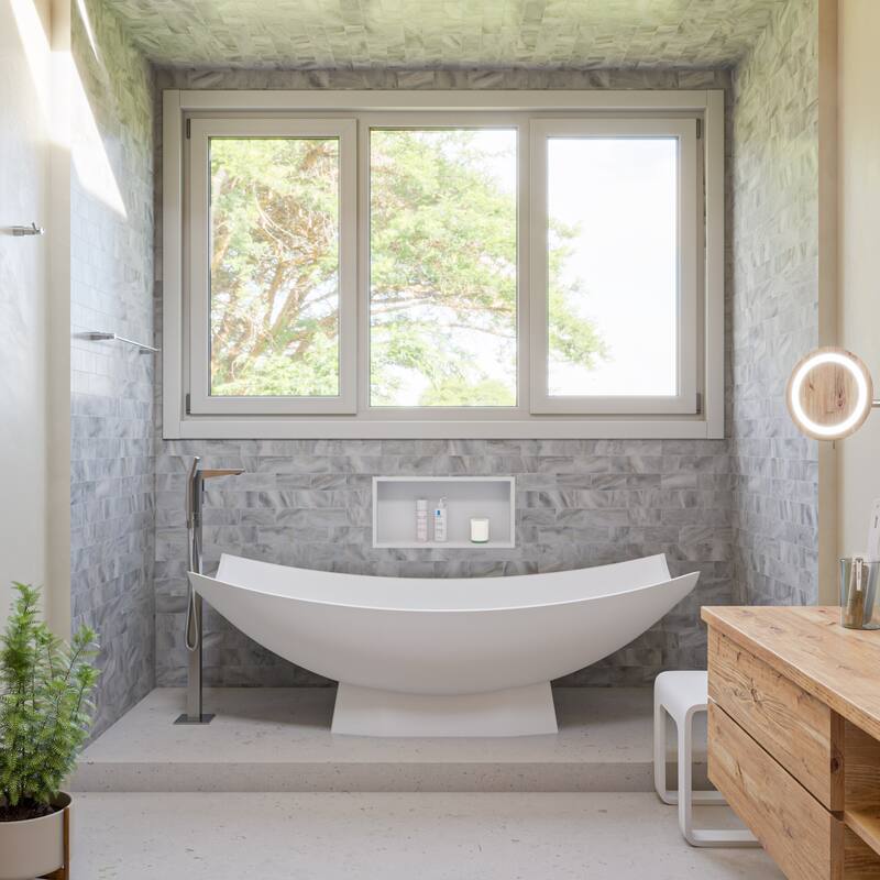 ALFI brand White Matte 71" Solid Surface Resin Free Standing Hammock Style Curved End Bathtub