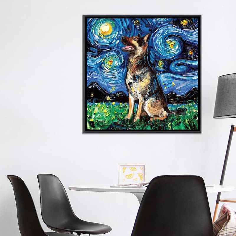 iCanvas "German Shepherd Night II" by Aja Trier Framed