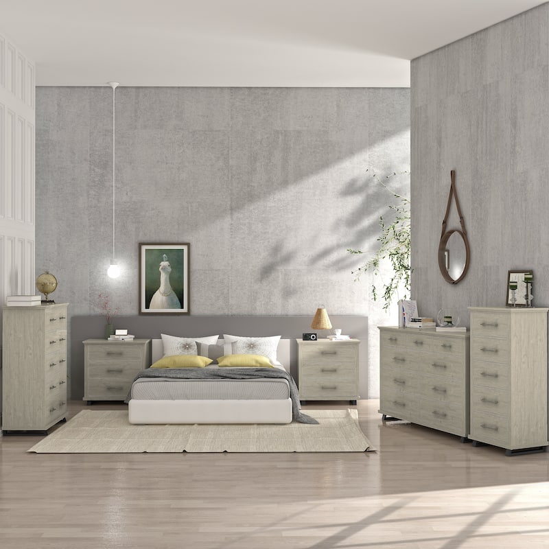 Farmhouse 5-Piece Bedroom Set - 2 Nightstands, 2 Chests, 1 Dresser