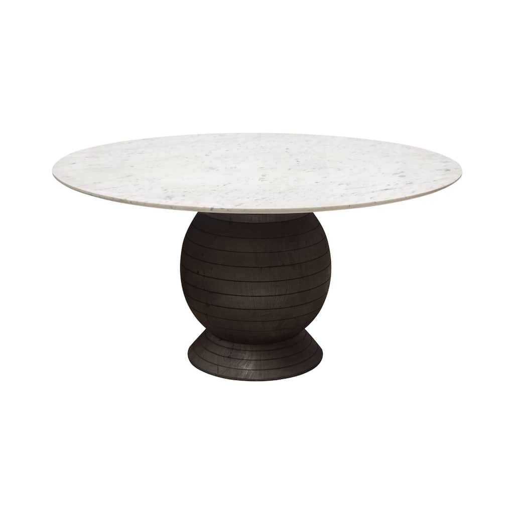 Hizy Dining Table, 60 Inch, Round White Marble Top, Acacia Wood Base - White, Espresso Brown