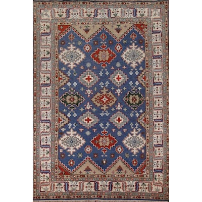 Blue Geometric Kazak Oriental Area Rug Handmade Wool Carpet - 8'0" x 9'11"