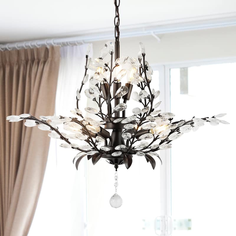 Elisana 28.5" 7-Light Contemporary Bohemian Iron/Acrylic LED Pendant, Oil Rubbed Bronze/Clear by JONATHAN Y