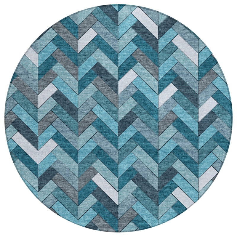 Machine Washable Indoor/ Outdoor Modern Chevron Chantille Rug