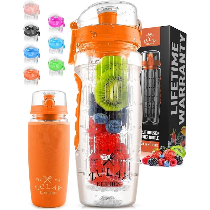 Zulay Kitchen Fruit Infuser Water Bottle With Sleeve 34oz - Sunrise Orange