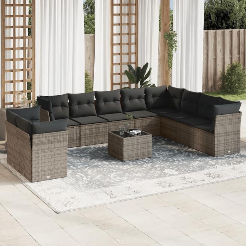 vidaXL Garden Sofa Set Grey PE Rattan Large Modular Garden Sofa Set - 24.4 x 24.4 x 27.2