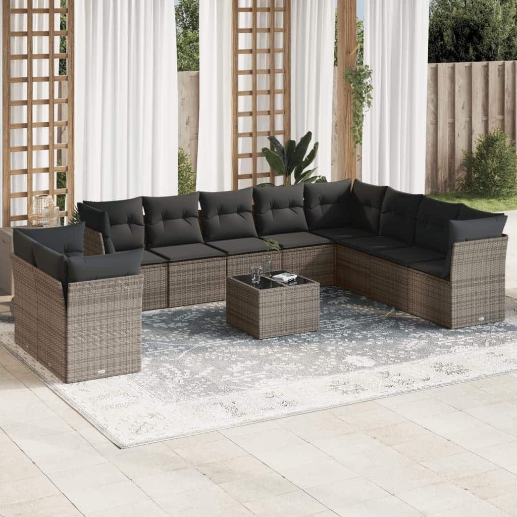 vidaXL Garden Sofa Set Grey PE Rattan Large Modular Garden Sofa Set - 24.4 x 24.4 x 27.2