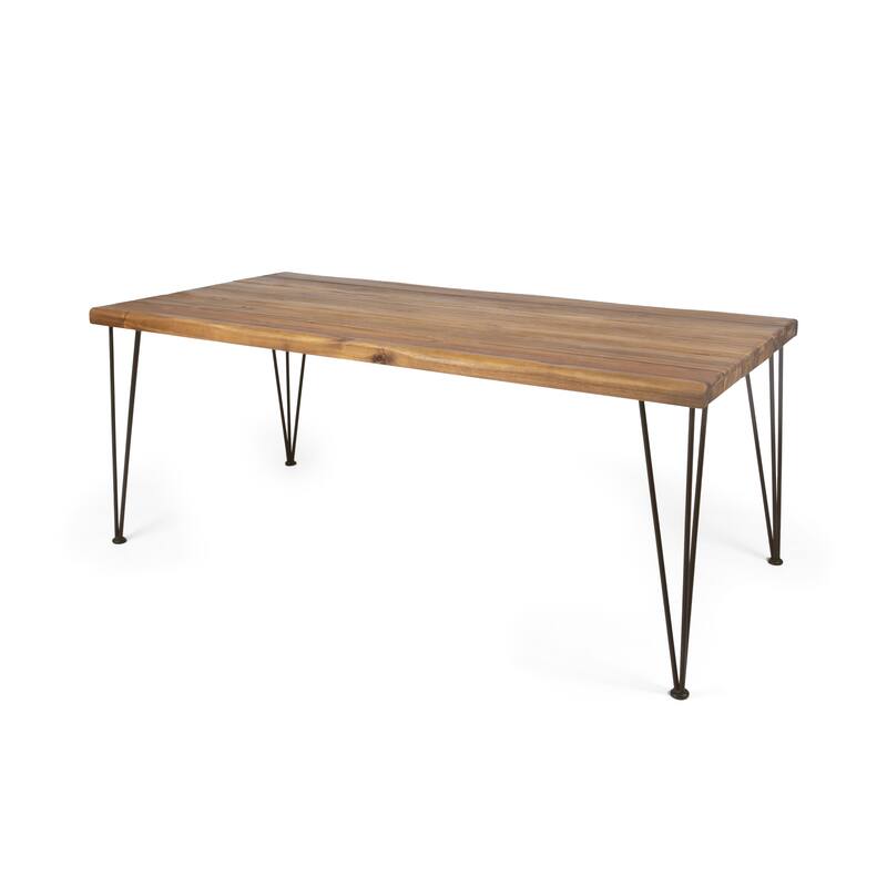 Industrial Rectangular Dining Table Acacia Wood and Metal Hairpin Legs