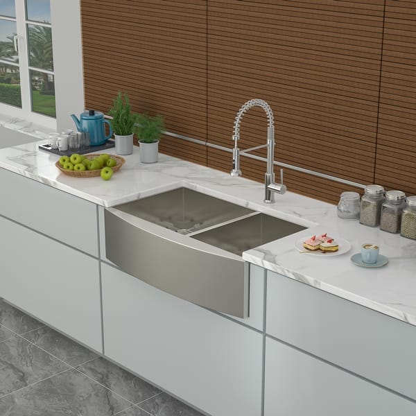 Stainless Steel Apron Front Kitchen Sink 18 Gauge with Two 9IN Deep Basin,Double Bowl Farmhouse Sink