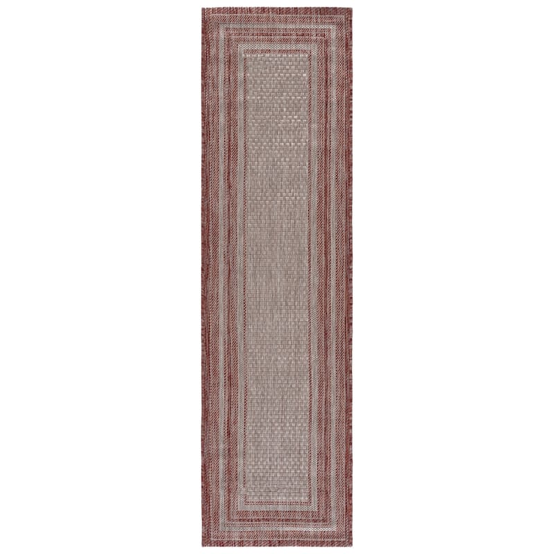 SAFAVIEH Courtyard Vickie Indoor/Outdoor Waterproof Patio Backyard Rug - 2'3" x 8' Runner - Grey/Red