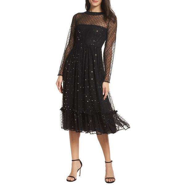 Shop Avec Les Filles Embellished Mesh A Line Dress Black Gold