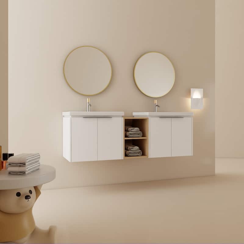60 Inch Soft Close Doors Bathroom Vanity With Sink, and A Small Storage Shelves