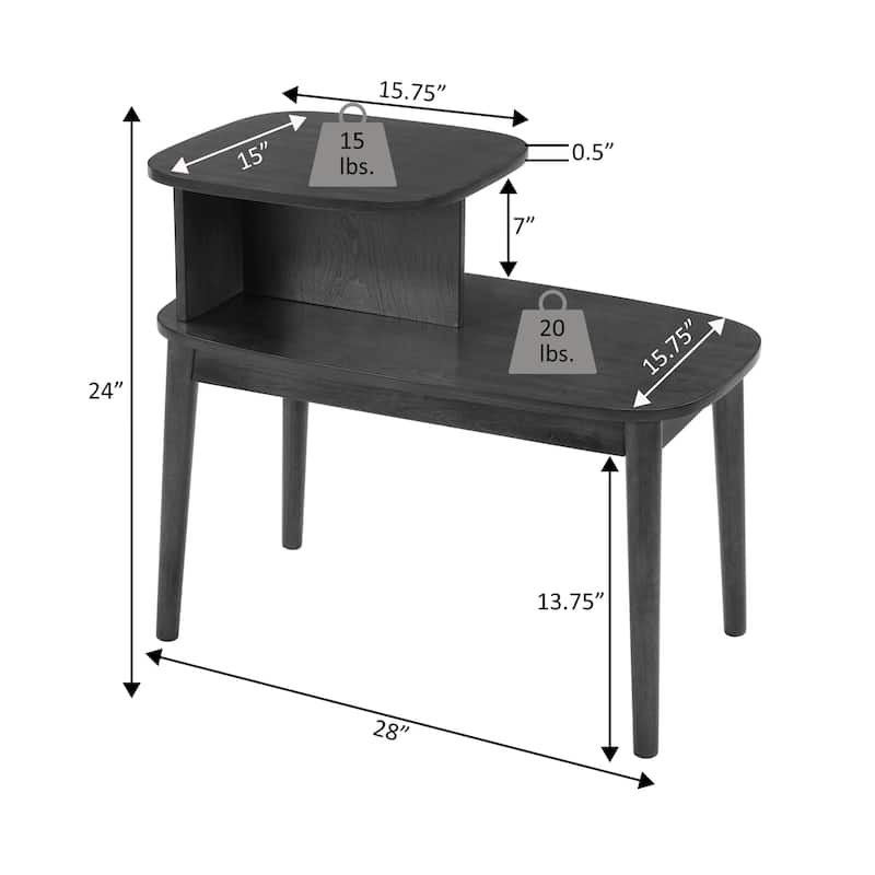 End Table with Two Tiered Shelving for Sofa Side Storage, Stylish Accent Side Table for Storage - 28
