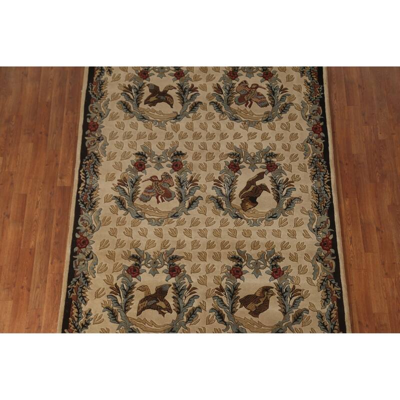 Animal Pictorial Aubusson Indian Area Rug Hand-Tufted Wool Carpet - 5'0" x 8'0"