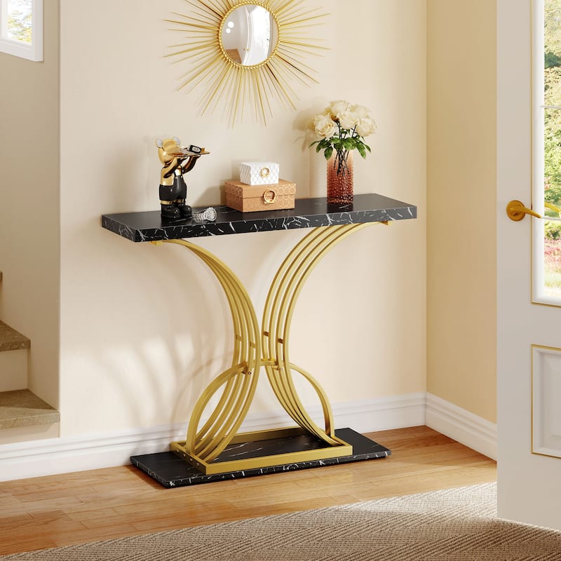 Modern Gold Console Sofa Table with Marbling Top for Entryway Hallway