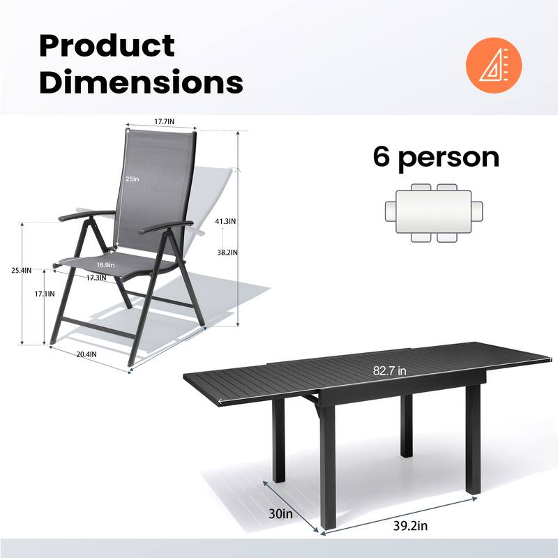 Outdoor 5/7/9-Piece Aluminum Patio Dining Set with Expandable Table and Folding Chairs