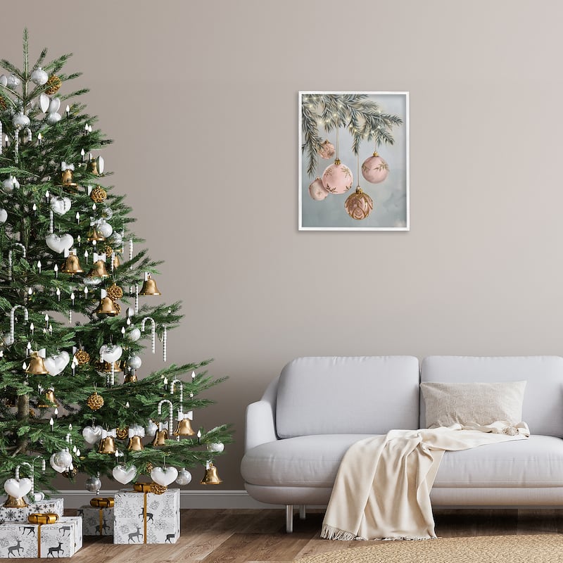 Stupell Pink Hanging Christmas Ornaments Framed Giclee Art Design By Arlington Prints